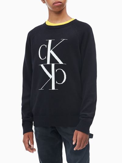 Calvin Klein Ruhák HU290058 | Calvin Klein Organic Cotton Logo Fiu Pulóver Fekete